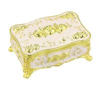 Dokeno Vintage Schmuckkästen mit Deckel aus Metall, Rechteckige Schmuckdose Aufbewahrungsbox Weiß mit Goldenblumeform Schmuckkoffer für Ohrringe Halsketten Ring Damen Geschenk Geburtstag