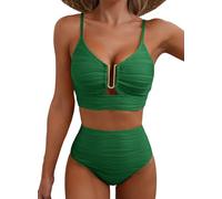 Dokotoo Bikini Damen Set Push Up Sexy U-Bügel Bikinis Bauchweg High Waist Textur Bademode Zweiteiliger Badeanzug, grün, S