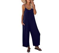 Dokotoo Damen Jumpsuit Ärmellos Jumpsuit Casual Overall Sexy Hosenanzug V-Ausschnitt Playsuit Sommer Oversize Lose Hose mit Taschen Blau M