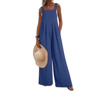 Dokotoo Damen Latzhose Sommer Ärmellos Jumpsuit Casual Lose Overall Baggy Playsuit Romper Palazzo Hose mit Träger, blau, XL