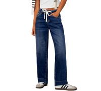 Dokotoo Jeans Damen High Waist Wide Leg Jeanshose Stretch Denim Hose Baggy Straight Fit Damenjeans mit Kordelzug S-3XL