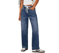 Dokotoo Jeans Damen High Waist Wide Leg Jeanshose Stretch Denim Hose Baggy Straight Fit Damenjeans mit Kordelzug, dunkelblau, S