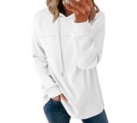 Dokotoo Kapuzenpullover Damen Hoodie Langarm Waffel Pullover mit Taschen Kordelzug Sweatshirt Strukturierter Stoff Oberteil Einfarbig Langarmshirt Lässig Oberteile Weiß L