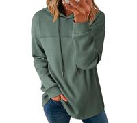 Dokotoo Kapuzenpullover Damen Hoodie Langarm Waffel Pullover mit Taschen Kordelzug Sweatshirt Strukturierter Stoff Oberteil Einfarbig Langarmshirt Lässig Oberteile Grün S