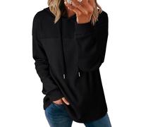 Dokotoo Kapuzenpullover Damen Hoodie Langarm Waffel Pullover mit Taschen Kordelzug Sweatshirt Strukturierter Stoff Oberteil Einfarbig Langarmshirt Lässig Oberteile Schwarz 2XL