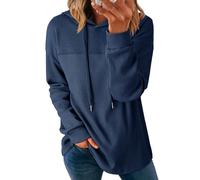 Dokotoo Kapuzenpullover Damen Hoodie Langarm Waffel Pullover mit Taschen Kordelzug Sweatshirt Strukturierter Stoff Oberteil Einfarbig Langarmshirt Lässig Oberteile Blau XL