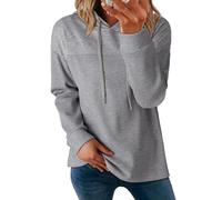 Dokotoo Kapuzenpullover Damen Hoodie Langarm Waffel Pullover mit Taschen Kordelzug Sweatshirt Strukturierter Stoff Oberteil Einfarbig Langarmshirt Lässig Oberteile Grau XL