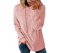 Dokotoo Kapuzenpullover Damen Hoodie Langarm Waffel Pullover mit Taschen Kordelzug Sweatshirt Strukturierter Stoff Oberteil Einfarbig Langarmshirt Lässig Oberteile Rosa L
