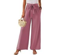 Dokotoo Leinenhose Damen Leichte Sommerhose Musselin Hose Casual High Waist Palazzo Hose Sommer Luftige Stoffhose Freizeithose mit Taschen, rosenbräune, M