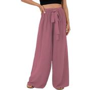 Dokotoo Sommerhose Damen Leicht Leinenhose Musselin Hose Casual High Waist Palazzo Hose Sommer Luftige Stoffhose Freizeithose mit Taschen, rosenbräune, S