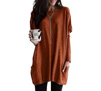 Dokotoo Sweatshirt Damen Oversized T-Shirts Langarm Oberteile Herbst Winter Langarmshirts Oversize Shirts mit Tasche Tunika Tops Lässig Sweatshirt Longshirt Einfarbig Tshirt Oberteil Braun M