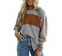Dokotoo Sweatshirt Damen Pullover Oversize Gestreiftes Langarmshirt Casual Rundhals Longsleeve Shirt Herbst Farbblock Oberteil, hellgrau, M