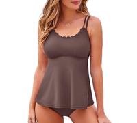 Dokotoo Tankini Damen Set Bauchweg Zweiteiliger Badeanzug Push up Tankinis Oberteil mit Slip Große Größen Bademode Swimsuit, braun, L