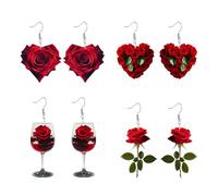 DOKRIN Ohrringe für Damen,4 Paar Acryl-Ohrhänger mit roten Rosen, perfekte Geschenke für Frauen und Mädchen