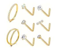 DOKRIN Piercing-Ringe,8 Stück Titan Nasenringe Nasenstecker Strass Nasenringe Ohrringe Damen Gebogen Piercingschmuck Septum Schmuck Roségold Fächerförmige Ringe Dick Hypoallergen