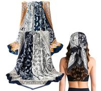 DOKRIN Schals für Damen,2 Stück 90 cm große quadratische Schals für Damen, Satin-Schals, Haarschmuck, quadratische Seidenschals, klassische Muster, Kopftücher, Strandtücher