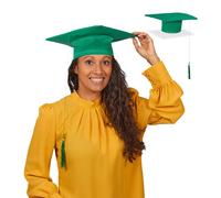 Relaxdays Doktorhut, 2er Set, Absolventenhut mit Quaste, für Abitur, Bachelor- & Masterabschluss, Abschlusshut, grün