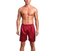 Dolamen Herren Schlafanzughose Hose Shorts kurz, 2 Stück Herren Satin unterwäsche Boxershorts Nachtwäsche Trunk Pyjamahose Bottoms mit elastischem Bund zum Schlafen & Freizeit (Large, Rot)