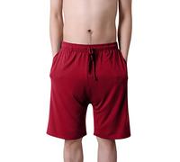Dolamen Herren Schlafanzughose Hose Shorts kurz, Modal Baumwolle unterwäsche Boxershorts Nachtwäsche Trunk Pyjamahose verstellbarem Elastik-Bund Taschen Schlafen Freizeit (Large, Rot)