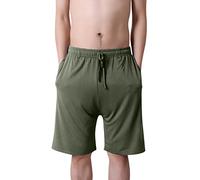 Dolamen Herren Schlafanzughose Hose Shorts kurz, Modal Baumwolle unterwäsche Boxershorts Nachtwäsche Trunk Pyjamahose verstellbarem Elastik-Bund Taschen Schlafen Freizeit (Large, Grün)