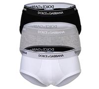 DOLCE & GABBANA Herren Slips, 3er Pack - Slip Brando, Stretch Baumwolle Schwarz/Weiß/Grau L