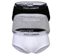 DOLCE & GABBANA Herren Slips, 3er Pack - Slip Brando, Stretch Baumwolle Schwarz/Weiß/Grau M