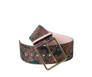 Dolce & Gabbana Mehrfarbiger Floraler Jacquard Lurex Gürtel mit Goldverschluss 75cm