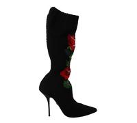 Dolce & Gabbana Schwarze Stretch-Socken Rote Rosen Stiefeletten Damenschuhe US 39