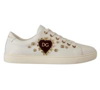 Dolce & Gabbana Weiße Leder Gold Rote Herz Sneakers Schuhe EU35
