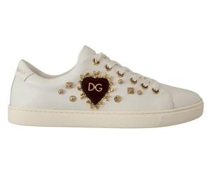 Dolce & Gabbana Weiße Leder Gold Rote Herz Sneakers Schuhe EU35