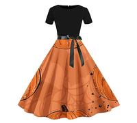 DolceTiger 70Er Jahre Bekleidung Damen Festliche Kleider Für Damen Elegante Kleider Damen Gothic Kleidung Damen Kleid Festlich Damen 20Er Jahre Kleid Abendkleid Damen Damen Kleid (Orange, M)