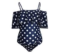 DolceTiger Badeanzug Schwangerschaft Umstandsmode Damen Badeanzug Badestrand Anzüge Druck Rüschen Schnür Umstandsschwangerschaft Bikini Umstandskleidung (Blue, XXXL)