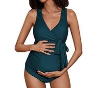 DolceTiger Schwangerschaftskleidung Damen Umstandsmode einteiliger Badeanzug V-Ausschnitt Halfter Schwangerschaft Badeanzug Soild Badeanzüge Umstandsmode (Green, XXL)