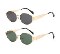 Dollger Retro Oval Polarisiert Sonnenbrille Damen Herren Metal Trendy Classic Mode-Sonnenbrillen UV400 Schutz, Gold+Grün