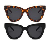 Dollger Sonnenbrille Damen Herren Retro Katzenaugen Übergroße Runde Sunglasses Vintage Cateye Sonnenbrille UV-Schutz Gläser Sun Glasses for Ladies,Schwarz+Leopard
