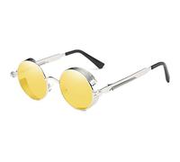 Dollger Vintage Steampunk Retro Sonnenbrille aus Metall mit rundem Kreisrahmen(gelb getönte Linse/Silberrahmen)