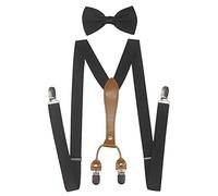 Doloise Herren Hosenträger, Fliege, Set, elastisch, Y-Form, Damen Hosenträger, Fliege für Hochzeit & formelle Veranstaltungen, schwarz,