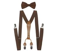 Doloise Herren Hosenträger, Fliege, Set, elastisch, Y-Form, Damen Hosenträger, Fliege für Hochzeit & formelle Veranstaltungen, Coffee,