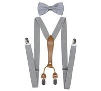 Doloise Herren Hosenträger, Fliege, Set, elastisch, Y-Form, Damen Hosenträger, Fliege für Hochzeit & formelle Veranstaltungen, silber,