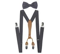 Doloise Herren Hosenträger, Fliege, Set, elastisch, Y-Form, Damen Hosenträger, Fliege für Hochzeit & formelle Veranstaltungen, dunkelgrau,