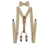 Doloise Herren Hosenträger, Fliege, Set, elastisch, Y-Form, Damen Hosenträger, Fliege für Hochzeit & formelle Veranstaltungen, khaki,