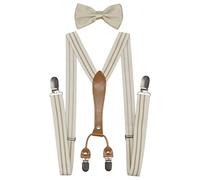 Doloise Herren Hosenträger, Fliege, Set, elastisch, Y-Form, Damen Hosenträger, Fliege für Hochzeit & formelle Veranstaltungen, cremefarben,