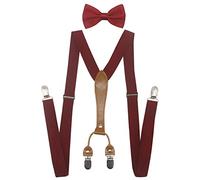 Doloise Herren Hosenträger Fliege Set Elastische Y-Form Stil Damen Hosenträger Fliege für Hochzeit & formelle Veranstaltungen, burgunderfarben,