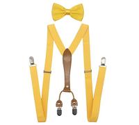 Doloise Herren Hosenträger Fliege Set Elastische Y-Form Stil Damen Hosenträger Fliege Für Hochzeit & formelle Veranstaltungen, gelb