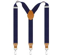 Doloise Herren-Hosenträger mit 3 drehbaren Haken, Gürtelschlaufen, 3,6 cm breit, strapazierfähig, verstellbare Hosenträger, Marineblau Punkte, Einheitsgröße