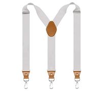 Doloise Herren-Hosenträger mit 3 drehbaren Haken, Gürtelschlaufen, 3,6 cm breit, strapazierfähig, verstellbare Hosenträger, Weiß