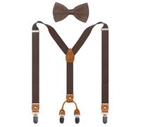 Doloise Hosenträger & Fliege Set für Herren und Damen, elastisch, X-Band + Fliege für Hochzeit, formelle Veranstaltungen, Coffee, Einheitsgröße