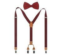 Doloise Hosenträger Fliege Set Herren und Damen Elastische X Band Hosenträger Bowtie Für Hochzeit Formale Veranstaltungen, Burgunder, Einheitsgröße