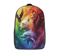Dolphin, Bear, Löwe And Adler Schultasche Farbenreich Pattern Rucksack Atmungsaktivem Design,geeignet Für Teenager,Kinderschultaschen,mit Großem Fassungsvermögen 17inch