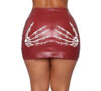 Dolvitrny Damen PU-Lederrock, kurz, Kunstleder, bedruckt, Minirock, hohe Taille, A-Linie, lässig, Party, Club, sexy, figurbetont, weiblich, schwarz, weinrot, braun, alle (XXL Weinrot)